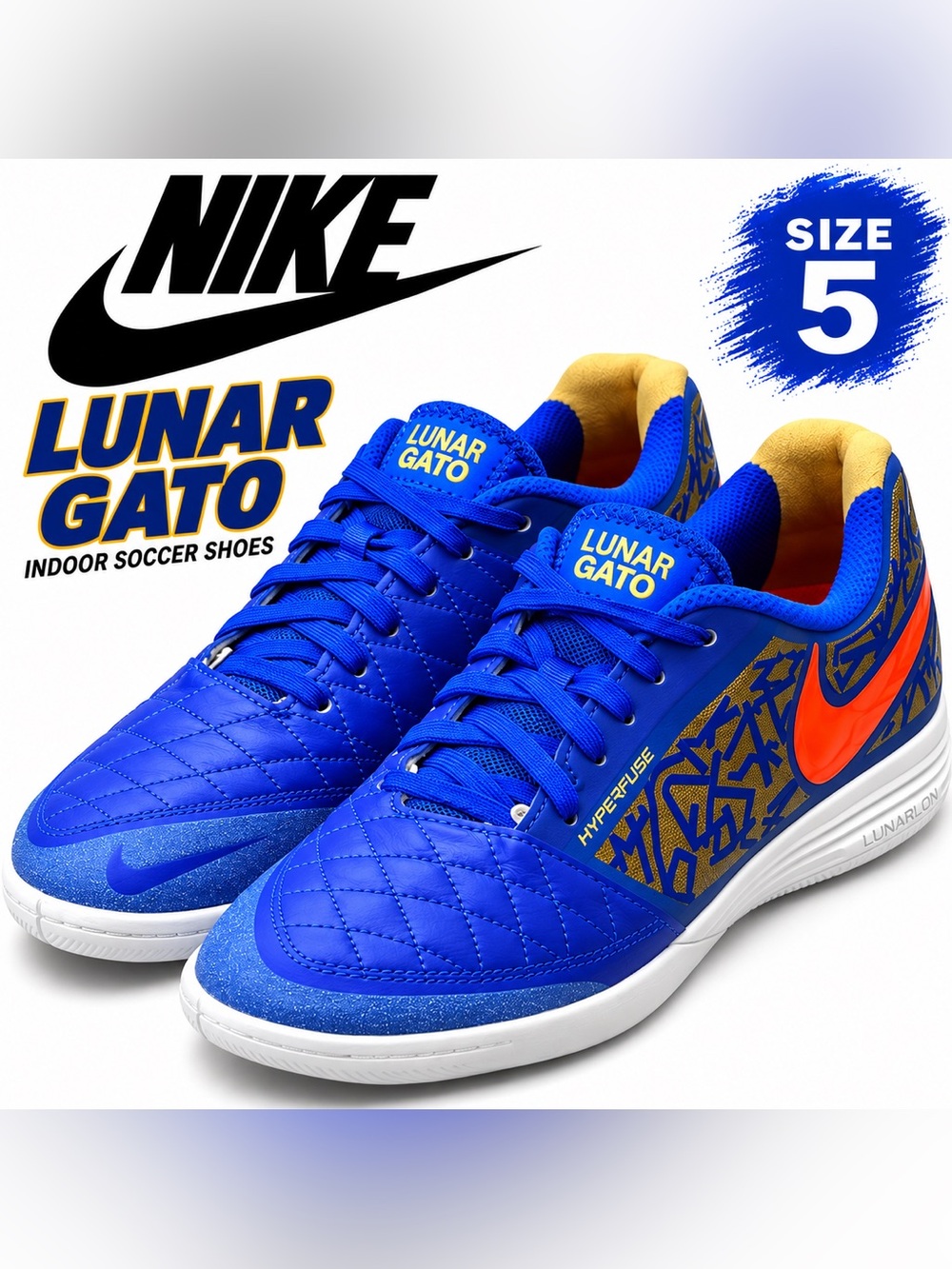 Nike Lunar Gato 2 IC Racer Blue Hyper Crimson Indoor Soccer Shoes Men’s Size 5